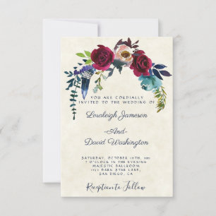 Rote boho-blumige Hochzeitseinladung Einladung