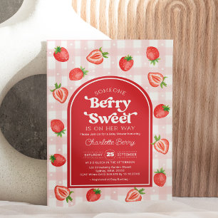 Rote Boho Erdbeere Berry Süße Baby Mädchen Dusche Einladung