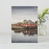 Rote Bootshäuser Norwegen Card Dankeskarte (Stehend Vorderseite)