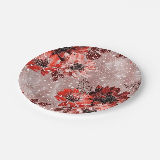 Rote, bordeauxrote Blume. Pappteller (Schrägansicht)