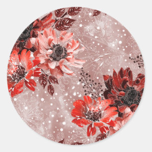 Rote, bordeauxrote Blume. Runder Aufkleber