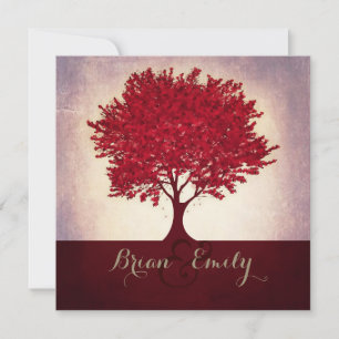 Rote bordeauxrote Herzblätter Baum Hochzeitseinlad Einladung