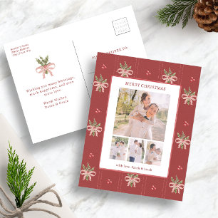 Rote botanische Weihnachts-Postkarte Feiertagspostkarte
