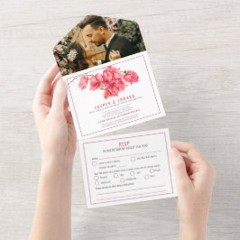 Rote Bougainvillea Aquarellfarben Hochzeit RSVP Op All In One Einladung