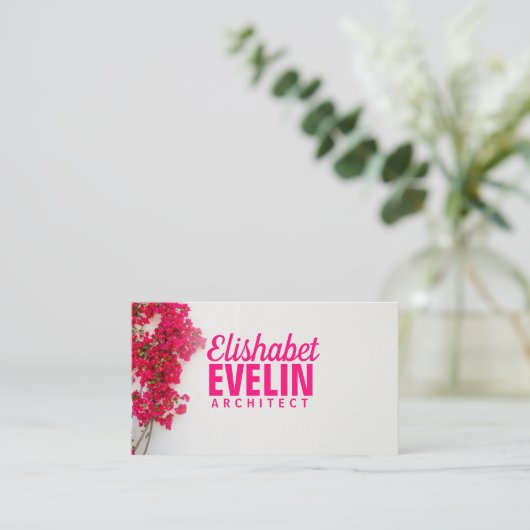 Rote Bougainvillea-Blume mit weißer Mauer gt6576 Visitenkarte (Stehend Vorderseite)