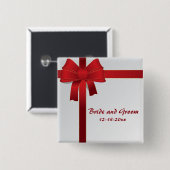 Rote Bows Winterhochzeit Button (Vorne & Hinten)