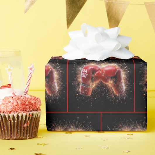 Rote Boxhandschuhe für die USA 250. Geschenkpapier (Geburtstagsparty)