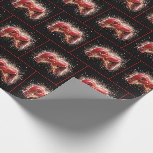 Rote Boxhandschuhe in Feuerwerken Geschenkpapier (Ecke)