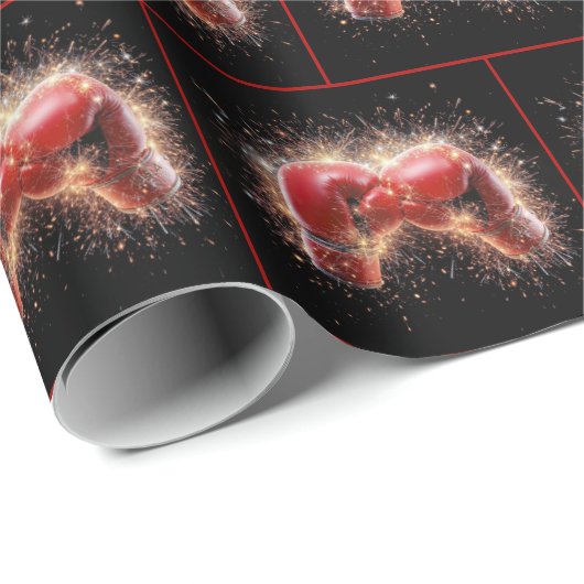 Rote Boxhandschuhe in Feuerwerken Geschenkpapier (Rolleneckpunkt)