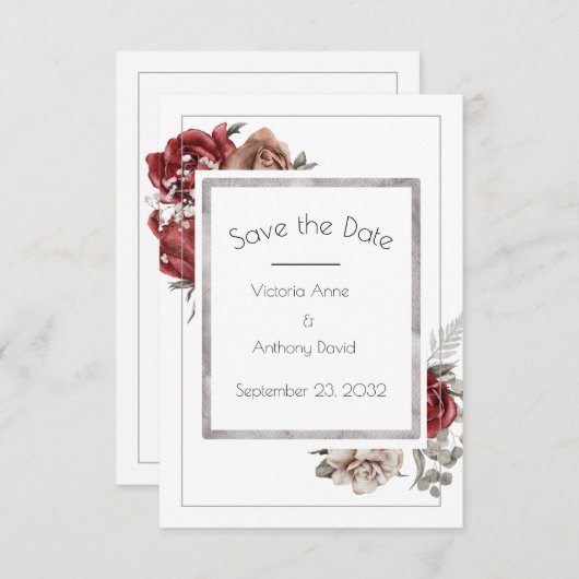 Rote braune Rose Wasserfarben Save The Date (Vorne/Hinten)