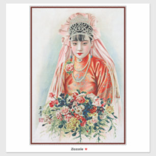 Rote Braut bei chinesischer Hochzeit in Shanghai Aufkleber