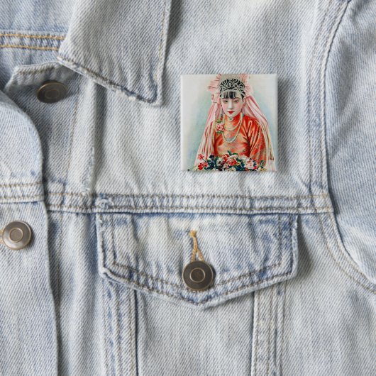 Rote Braut bei chinesischer Hochzeit in Shanghai Button (Beispiel)