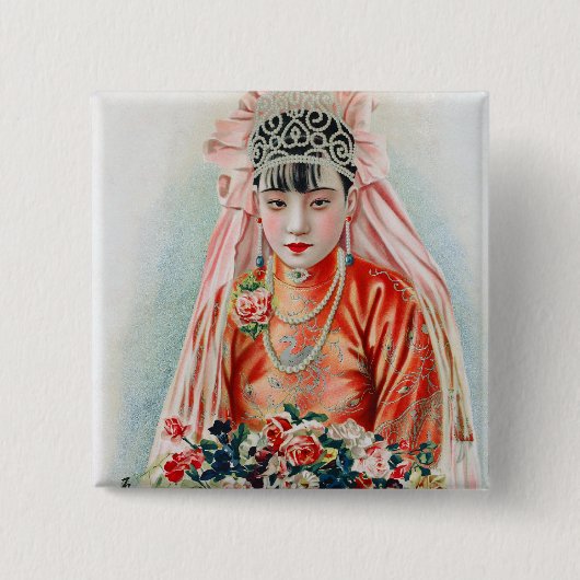 Rote Braut bei chinesischer Hochzeit in Shanghai Button (Vorderseite)