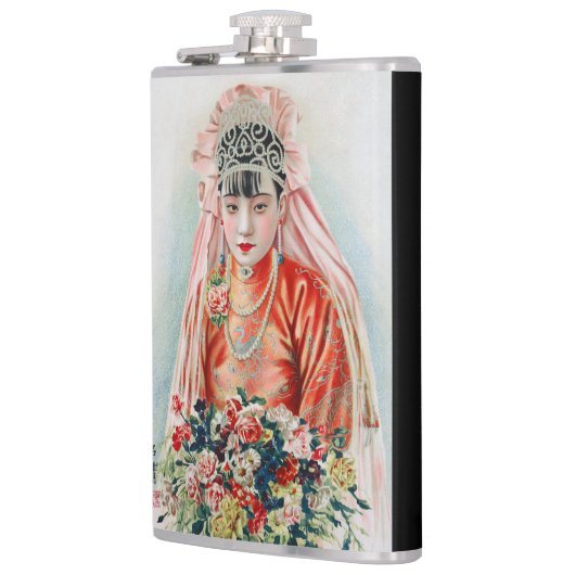 Rote Braut bei chinesischer Hochzeit in Shanghai Flachmann (Links)