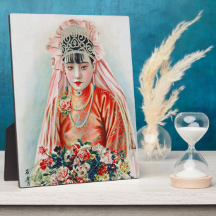 Rote Braut bei chinesischer Hochzeit in Shanghai Fotoplatte