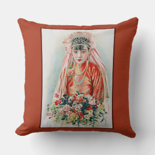 Rote Braut bei chinesischer Hochzeit in Shanghai Kissen