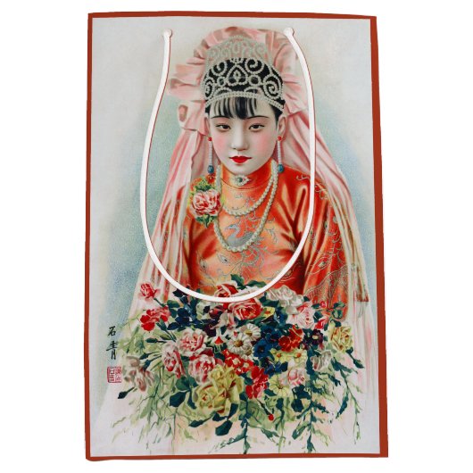Rote Braut bei chinesischer Hochzeit in Shanghai Mittlere Geschenktüte (Vorderseite)
