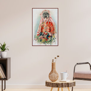 Rote Braut bei chinesischer Hochzeit in Shanghai Poster