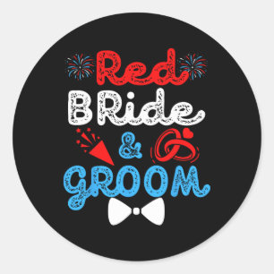 Rote Braut und Groom Funny Wedriage Party 4 Runder Aufkleber