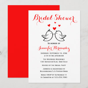 Rote Brautparty Lovebirds & Herzen Hochzeit Einladung