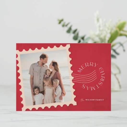 Rote Briefmarke 2 Foto Weihnachten (Stehend Vorderseite)
