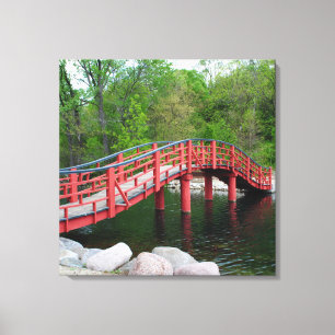 Rote Brücke über Wasser Leinwanddruck