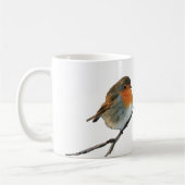 Rote Brüste europäischen Englisch-Robin-Vogels auf Kaffeetasse (Links)