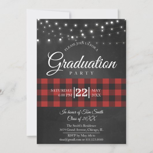 Rote Buffalo-Karierte Graduierungspartei Einladung (Vorderseite)