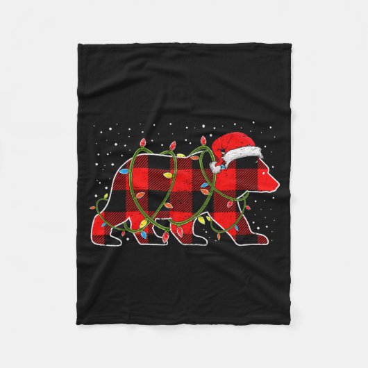 Rote Büffel-Karo-Weihnachtsbaum-Licht-Bär-Pyjama Fleecedecke (Vorderseite)