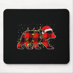Rote Büffel-Karo-Weihnachtsbaum-Licht-Bär-Pyjama Mousepad