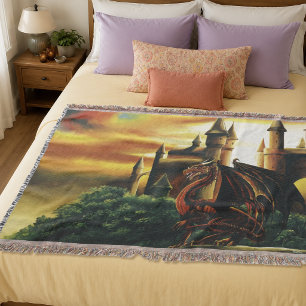 Rote Burg Drachen Fantasy unter Sonnenuntergang Decke