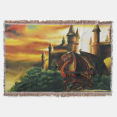 Rote Burg Drachen Fantasy unter Sonnenuntergang Decke (Vorderseite)