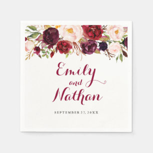 Rote Burgunder Blumen-Herbst-Hochzeitsserviette Serviette