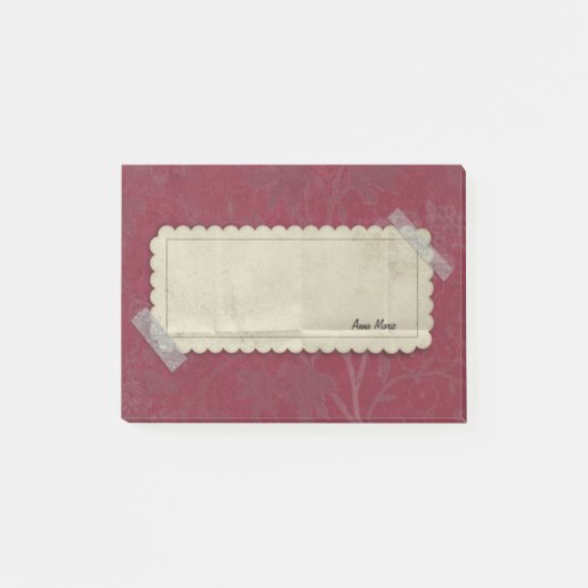 Rote Burgunder-Blumen mit geaufnommenem Aufkleber Post-it Klebezettel (Vorderseite)