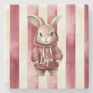 Rote Burgunder Creme Streifen Liebes Hase Steinuntersetzer
