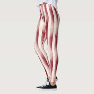 Rote Burgunder Creme Streifen Weihnachten Leggings