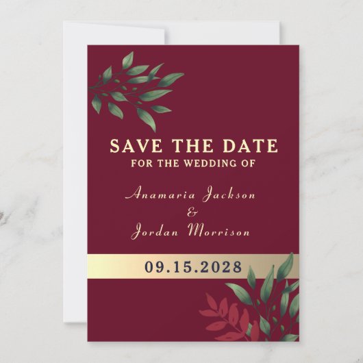 Rote Burgunder-Hochzeit Save The Date (Vorderseite)