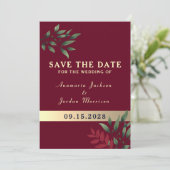 Rote Burgunder-Hochzeit Save The Date (Stehend Vorderseite)