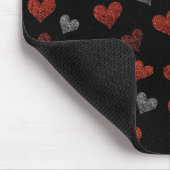 Rote Burgunder Silber Glitter Herzen auf Schwarz Mousepad (Ecke)