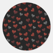 Rote Burgunder Silber Glitter Herzen auf Schwarz Runder Aufkleber (Vorderseite)