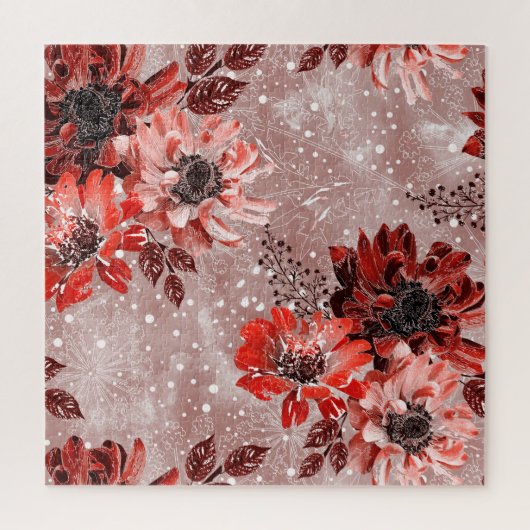 Rote, burgunderrote Blumen. Puzzle (Vertikal)