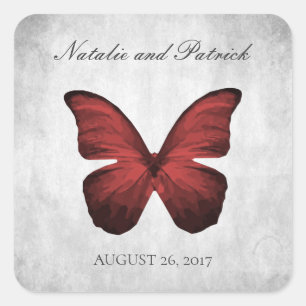 Rote Butterfly-Hochzeitsticker Quadratischer Aufkleber