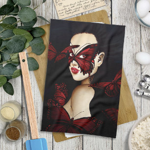 Rote Butterfly-Masquerade-Frau Gothic Fantasy Geschirrtuch