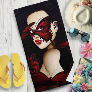 Rote Butterfly-Masqueraden-Frau Gothic Fantasy Strandtuch