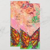 ROTE BUTTERFLY PINK FUCHSIA GOLD Floral Sweet 16 Einladung (Vorne/Hinten)