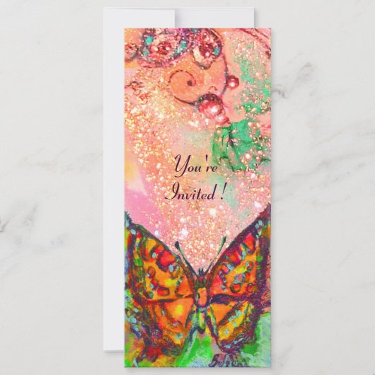 ROTE BUTTERFLY PINK FUCHSIA GOLD Floral Sweet 16 Einladung (Vorderseite)