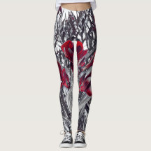 Rote Calla und monochrome Blattdruck-Leggings