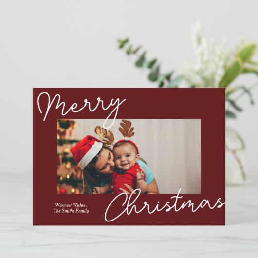 Rote Calligrafie Frohe Weihnachten Modernes Foto (Stehend Vorderseite)