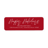 Rote Calligrafie Happy Holidays Rücksendeadresse (Vorne)