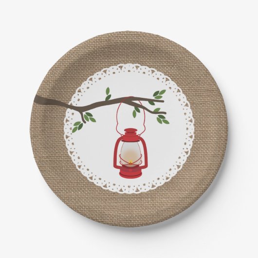 Rote Campings-Laterne - Leinwand inspiriert Pappteller (Vorderseite)